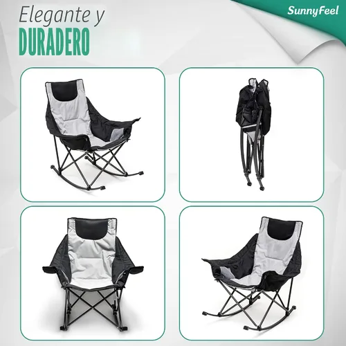 Vista 7 de SUNNYFEEL Silla Mecedora de Camping de Gran Tamaño, Silla de Patio Totalmente Acolchada con Bolsillo Lateral, Sillón Reclinable Portátil de Respaldo
