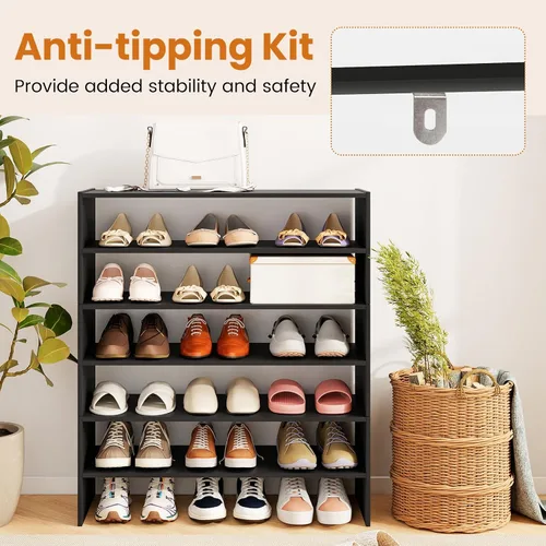 Vista 5 de COSTWAY Zapatero de 6 niveles, estante organizador de zapatos extra ancho con diseño apilable, soporte de almacenamiento de zapatos ajustable