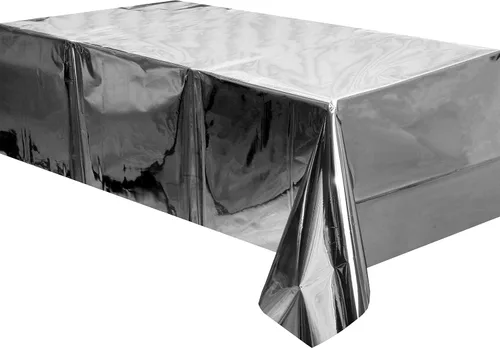Vista 5 de Mantel de plástico dorado para mesa rectangulares, mantel de oropel para bodas, aniversarios, cumpleaños, graduación, despedida de soltera, Acción