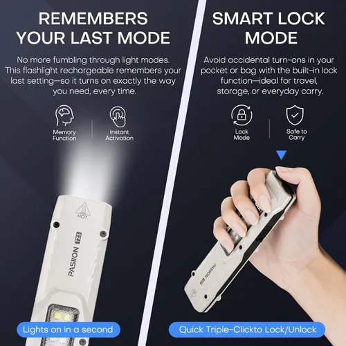 Vista 4 de Linterna táctica EDC, linternas planas recargables, linterna LED de doble interruptor pequeña con pantalla digital, luz de bolsillo de acero