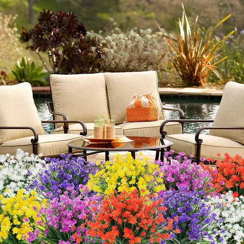 Vista 7 de Plantas y flores artificiales para exteriores, resistentes a los rayos UV Fucsia