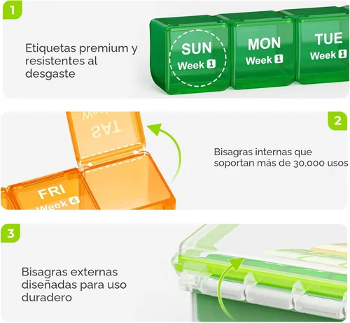 Vista 6 de AUVON Organizador de pastillas mensual a prueba de humedad, estuche grande de 28 días con filas de organizador de medicamentos de 4 semanas