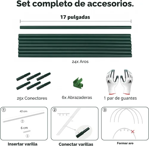 Vista 5 de Aros de Jardín Gardzen, Aros para Invernadero DIY para Camas Elevadas, Cubierta de Fila, Malla de Jardín 24 Piezas