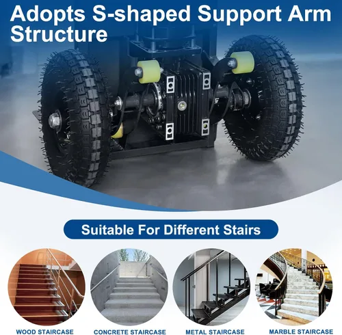 Vista 4 de Camiones de mano eléctricos para escaleras, 1200 W, carretillas de mano eléctricas para escalar, carrito de mano para mudanza, capacidad de 880 Negro