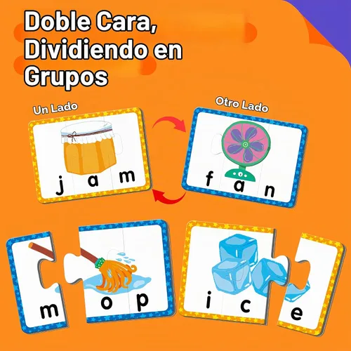 Vista 3 de Juego de 24 tarjetas de rompecabezas de palabras de 3 letras, 72 piezas de rompecabezas de ortografía de palabras autocorrectivos, tarjetas