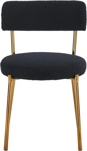 Vista 7 de Juego de 2 sillas de comedor modernas de mediados de siglo, sillas de comedor tapizadas, sillones de tela de peluche con patas de metal chapado