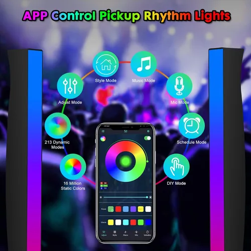 Vista 3 de Barra de luz de ritmo alimentada por batería, luces de ritmo de captación de control de sonido RGB, control por aplicación, luces LED de nivel