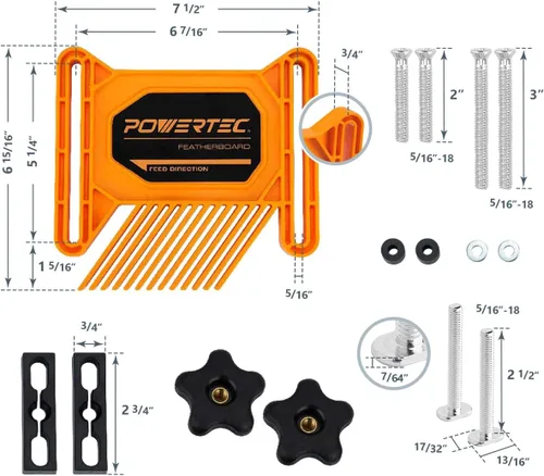 Vista 6 de POWERTEC 72096 peine de sujeción universal 1PK para carpintería multifuncional con sistema de bloqueo flexible y de inglete y 2 piezas de empuje