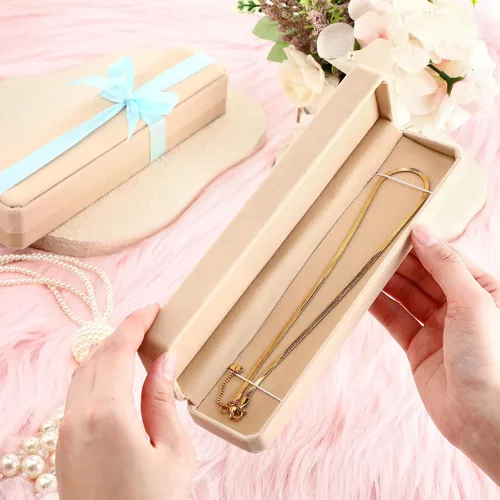 Vista 7 de Batiyeer Paquete de 24 cajas de joyería de terciopelo a granel, cajas de Beige