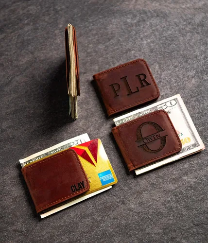 Vista 5 de Personalized Leather Magnetic Money Cash Clip The Palm Beach by Left Coast Original