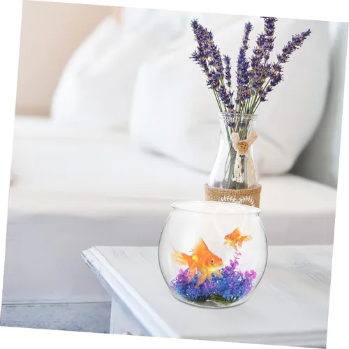 Vista 6 de Angoily Tanque de peces dorado transparente de 7.8 pulgadas, decoración de acuario de plástico transparente para pequeños peces betta, peces