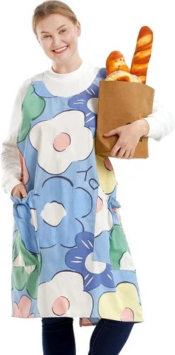 Vista 12 de Delantales grandes de talla grande para mujer con bolsillos de algodón y lino para hornear cocina