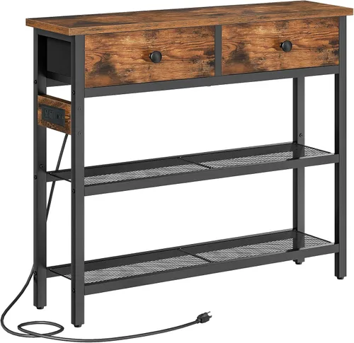 Vista 10 de HOOBRO Mesa consola estrecha de 29.5 pulgadas con 2 cajones de tela, mesa Negro