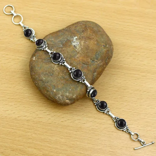 Vista 11 de Round Shape Natural & Synthetic Gemstones Silver Plated Bracelets for Women - Vintage Bohemian Style Handmade Birthstone Adjustable Link Bracelet
