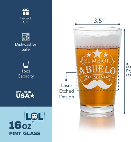 Vista 2 de El Mejor Abuelo Del Mundo - Vaso de cerveza de pinta, brújula de carácter, regalo de Abuelo, regalo para padre, regalos españoles, feliz día