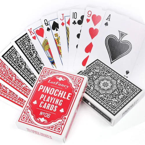 Vista 4 de LotFancy Naipes Pinochle, 2 mazos de cartas, negro y rojo, baraja especial de 48 cartas