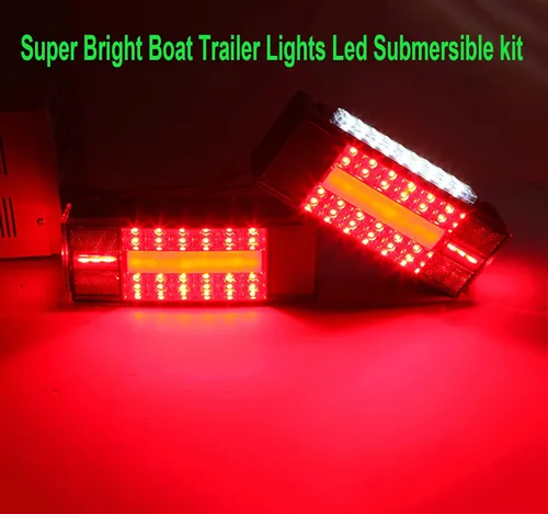 Vista 2 de Luces de remolque de barco, kit de luces LED rectangulares de perfil bajo, sellado rojo, IP68, impermeable, luces traseras de remolque de repuesto