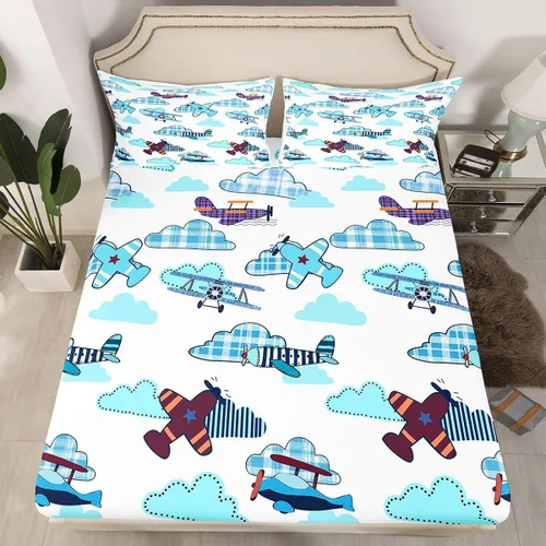 Vista 24 de Juego de sábanas bajeras ajustables para niños, diseño de caricaturas, camiones, tamaño individual, juegos de ropa de cama de excavadoras, camiones