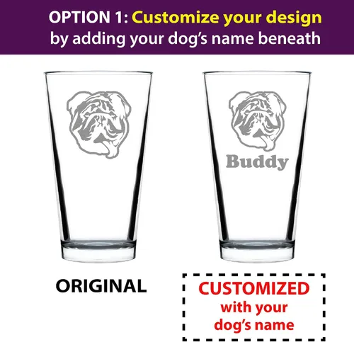 Vista 2 de Bulldog inglés personalizado, regalos de vidrio de pinta para hombres y mujeres que beben cerveza, decoración única y divertida de Bulldogs - Gafas