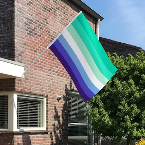 Vista 2 de SOULBUTY Mlm - Bandera del orgullo de 3 x 5 para exteriores, bandera de arco iris para pared, bandera del orgullo LGBT, doble costura, poliéster