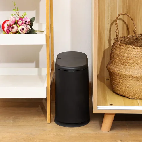 Vista 5 de Basurero delgado negro de 12 litros con tapa superior de presión, cubo de basura de cocina a prueba de mascotas y perros, cubo de basura delgado