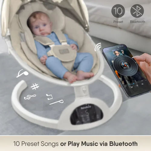 Vista 3 de Columpio para bebés BabyBond para bebés, columpio Bluetooth con altavoz de música, 3 posiciones de asiento, cinturón de arnés de 5 puntos, 5