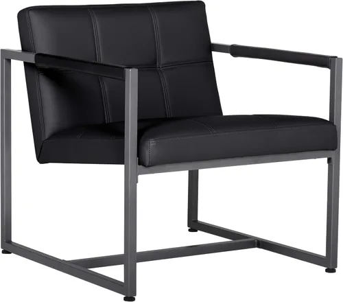 Vista 13 de Studio Designs Home - Silla decorativa moderna Camber de mediados de siglo, marco de metal gris peltre y cuero adherido humo Gris peltre/gris ahumado