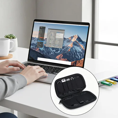 Vista 6 de Ouligay Estuche organizador para unidad flash USB, 10 ranuras, soporte USB, bolsa de almacenamiento portátil para pulgar, caja negra
