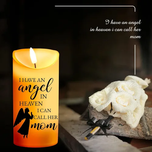 Vista 7 de Gerrii Regalos de condolencias por la pérdida de la madre, velas LED sin llama, 3 x 6 pulgadas, velas conmemorativas de ángel en recuerdo de mi