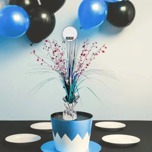 Vista 4 de Centro de mesa de cumpleaños multicolor, 18 pulgadas, 1 unidad, decoración festiva con 29 calcomanías personalizables, para cualquier edad
