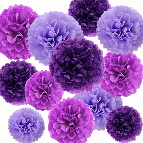 Vista 8 de 12 pompones de papel de seda azules para colgar, pompones de flores para decoración de fiesta de techo