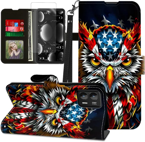 Vista 10 de Funda para Motorola Edge 2022 con protector de pantalla, soporte y tarjetero y correa para la muñeca, funda magnética para Moto Edge 2022 5G UW Lobo