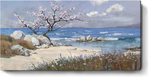 Vista 18 de Arte de pared para baño, decoración costera, barco náutico en la playa, lienzo con imagen de gaviota del océano, paisaje marino, arte de granja