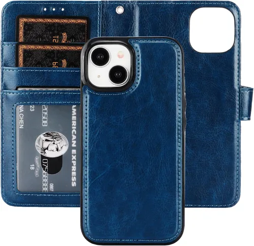 Vista 13 de Bocasal Funda tipo cartera desmontable para iPhone 15 con bloqueo RFID, ranuras para tarjetas, soporte de cuero PU premium, soporte magnético tipo