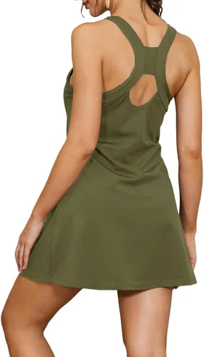 Vista 3 de Aurgelmir Vestidos de ejercicio 2 en 1 para mujer con pantalones cortos incorporados, para entrenamiento, atlético, golf, tenis, vestido activo