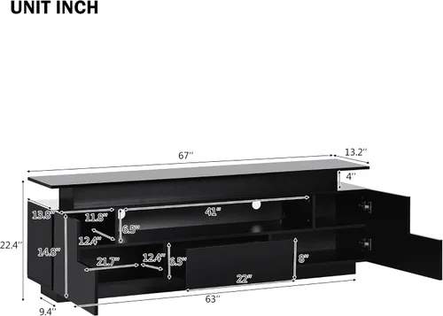 Vista 3 de CITYLIGHT Moderno soporte de TV con luces LED que cambian de color, centro de entretenimiento universal, gabinete de TV de alto brillo para TV