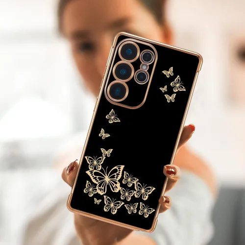 Vista 9 de ZTOFERA Funda de teléfono para Samsung Galaxy S23 Ultra 5G, elegante diseño de mariposa, para niñas y mujeres encantadoras, chapado suave, Negro