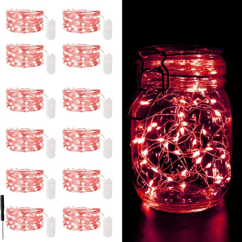 Vista 9 de Paquete de 12 luces de hadas que funcionan con pilas, 7 pies, 20 luces LED de alambre plateado