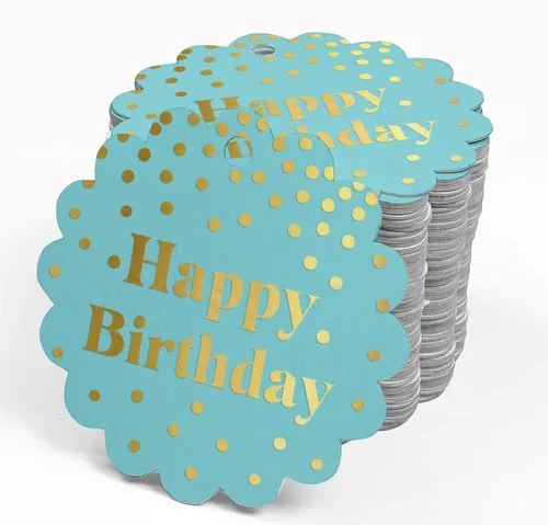 Vista 4 de Etiquetas de papel para colgar con texto en inglés «Happy Birthday» (50 unidades)
