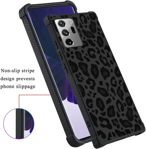 Vista 5 de KANGHAR Funda compatible con Galaxy Note 20 Ultra, diseño de leopardo negro, textura de neumático antideslizante, a prueba de golpes, funda