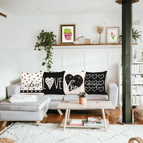 Vista 7 de Geefuun 4 fundas de almohada negras para el día de San Valentín, funda de cojín de lino de San Valentín de 18 x 18 pulgadas, decoración de regalo