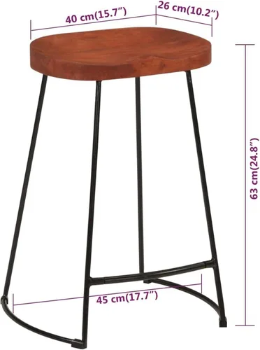 Vista 2 de Bar Stool Set of 2 Natural Mango Wood with Powder-Coated Iron Frame for Home Bar Kitchen Counter Retro Style Durable Seating Marrón