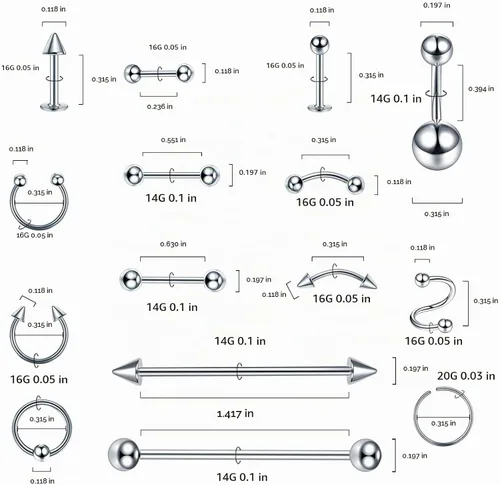 Vista 2 de Xpircn Kit de 150 piercings de acero inoxidable para labios, nariz, lengua, tragus, cartílago, daith, cejas, ombligo, ombligo, piercing Color mixto