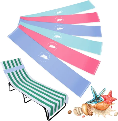 Vista 8 de Bandas de toalla (paquete de 6) - Clips elásticos para toallas de playa y crucero para sillas de playa, piscina, salón, portadores de toallas