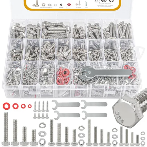 Vista 7 de 240 PIEZAS Tuercas y Pernos, Kit de Pernos y Tuercas 1/4-20 (con Arandelas de Seguridad y Planas・Llaves) Tornillos Hexagonales, Pernos de Acero