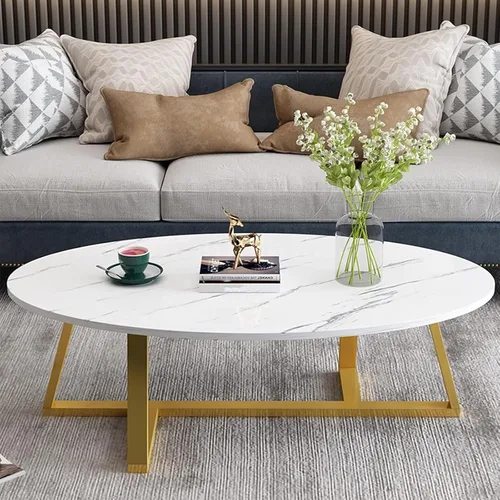 Vista 10 de Wolawu Mesa de centro ovalada dorada de vidrio para sala de estar, mesas de té modernas con marco de metal dorado para espacios pequeños, mesa