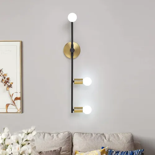 Vista 5 de Apliques de pared para dormitorio, 3 luces de iluminación vintage, modernas luces montadas en la pared, lámpara de pared para porche, pasillo Dorado