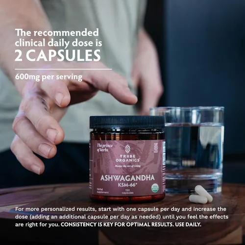 Vista 4 de TRIBE ORGANICS Ashwagandha KSM 66 - Suplemento ayurvédico de extracto de polvo de raíz orgánica pura - Enfoque, apoyo al estado de ánimo, aumenta