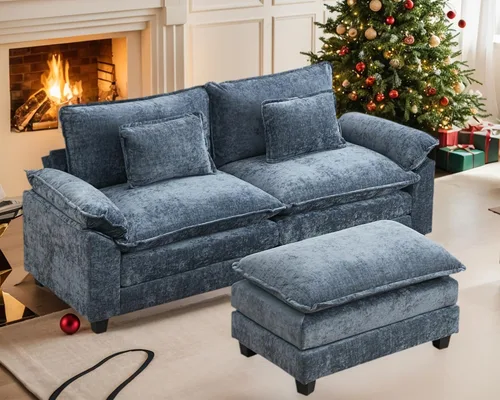 Vista 28 de Sofá Seccional, Sofá Modular Cloud con Otomana, Sofás Cama de Asiento Profundo con Almohadas Decorativas, Cómodo Sofá de Dos Plazas de Chenilla