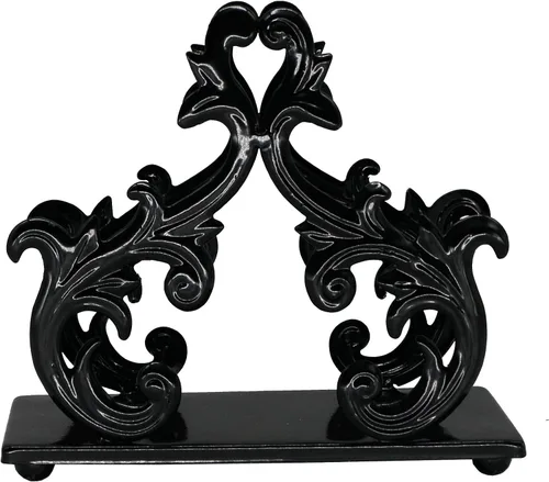 Vista 5 de Owlgift Servilletero Barroco Negro – Soporte Decorativo de Metal para Servilletas de Mesa, Correo u Organizador de Facturas – 6 x 2 x 5.3 Pulgadas